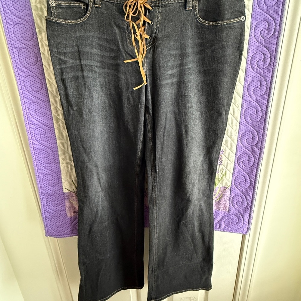 Women's Gray Jeans with Lace-Up Detail